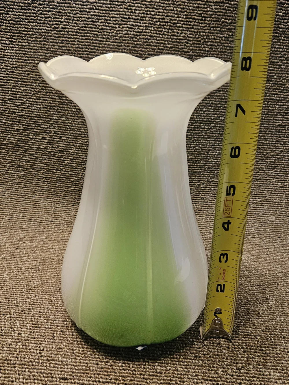 White Glass Tulip Vase with Blue and Green Accents